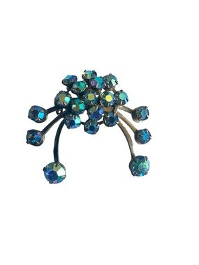 AURORA BOREALIS Rhinestone Iridescent Brooch - Blue/Green